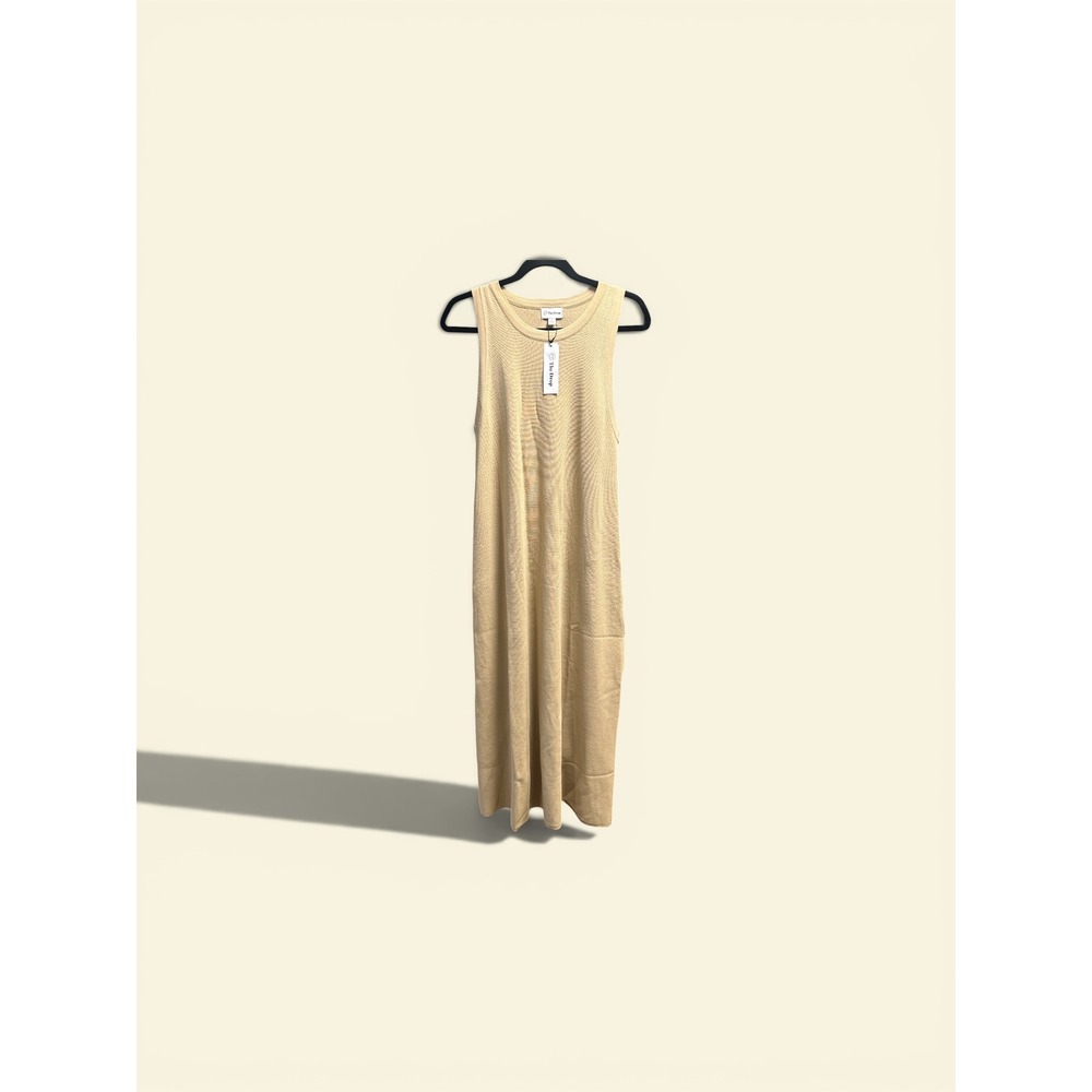 The Drop Gabriela High Side Slit Sweater Maxi Dress Beige Tan XL